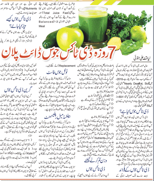 One Week Detox Juice Diet Plan (Urdu-English)