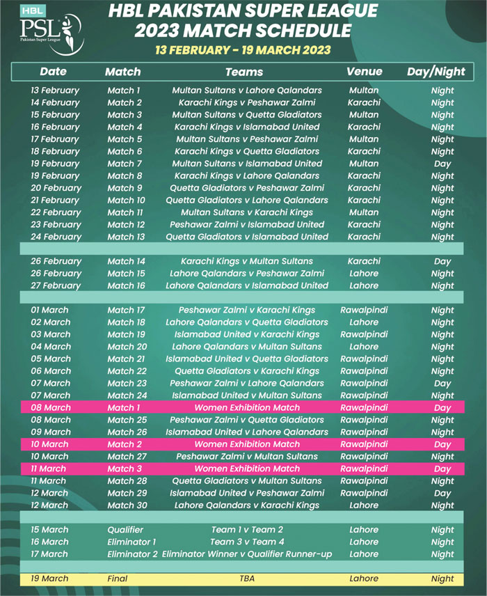 PSL 2023 Schedule 